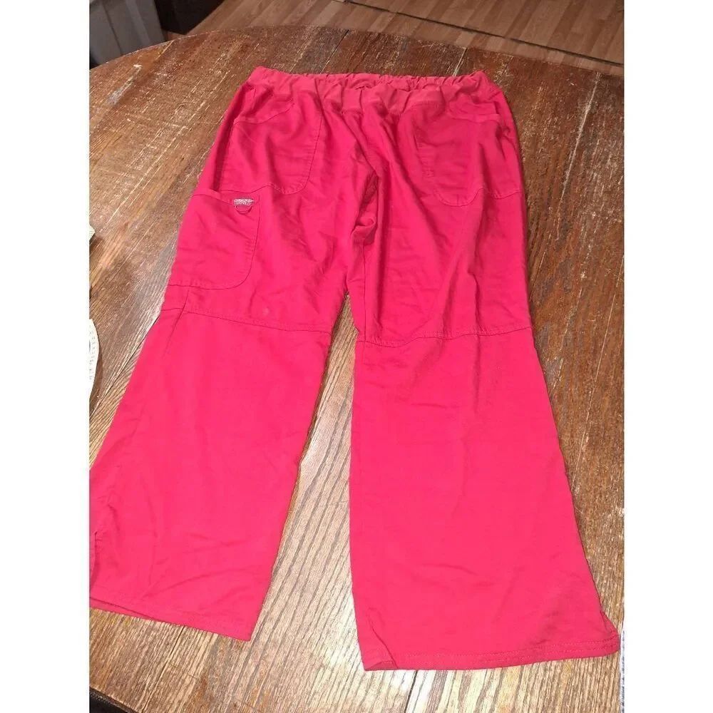 2X Petite Cherokee Workwear Red Elastic Waist Pull On Scrub Pants Bottoms